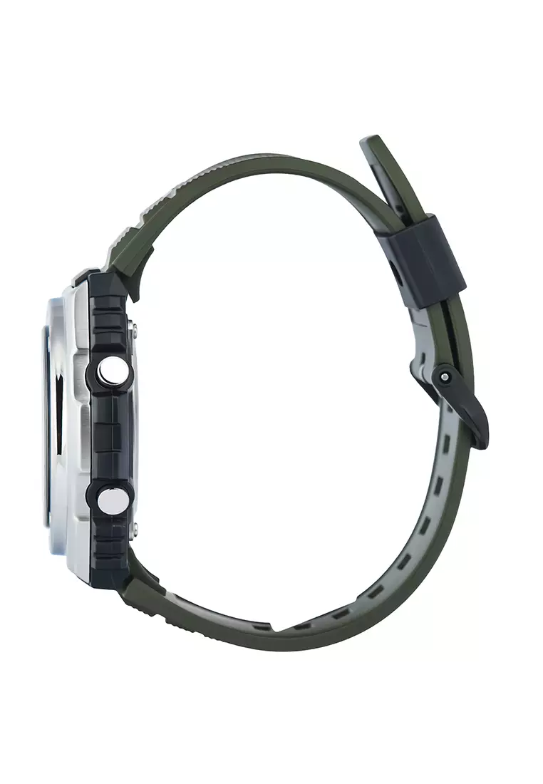 Jam Tangan Analog Digital Pria Casio MWQ-100-3AV Green Resin Strap