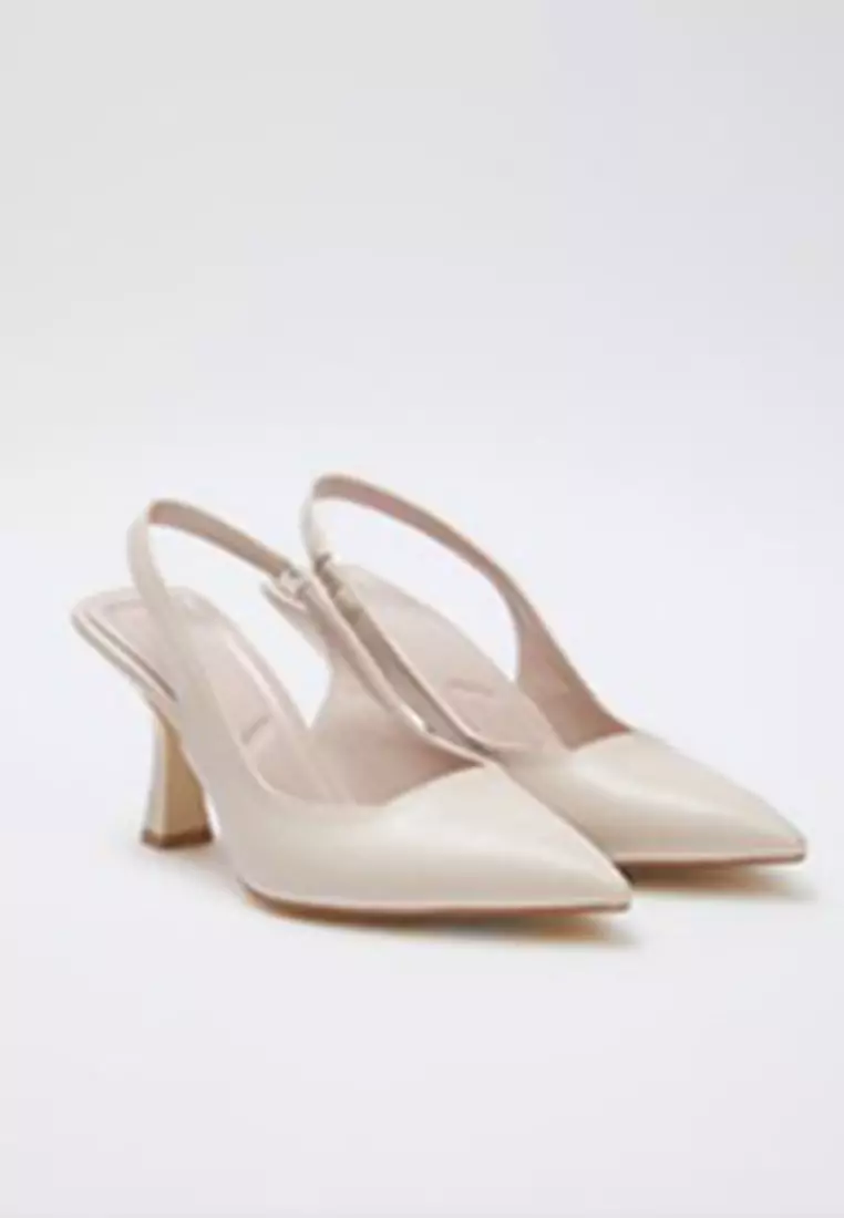 Nude Pointed Toe Open Back Women's Thin Heel Shoes Takaw25To00010