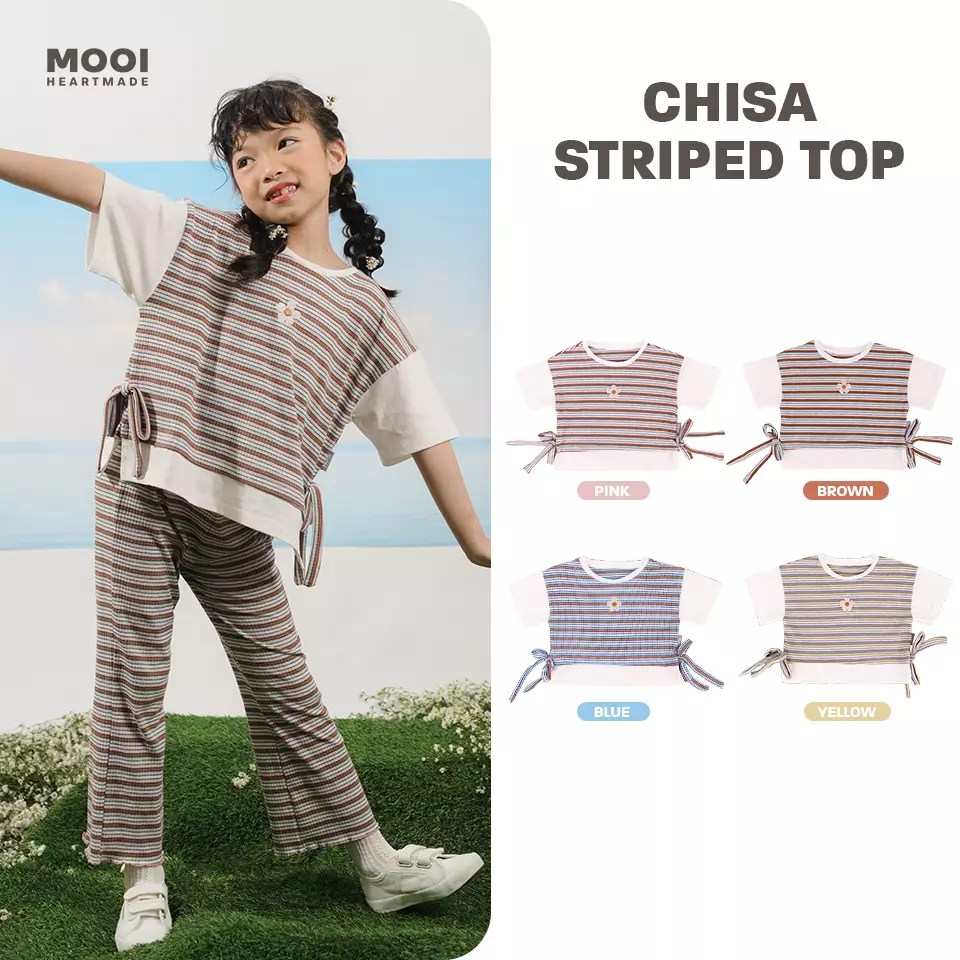 Mooi Atasan Anak Perempuan Chisa Striped Tee - Brown
