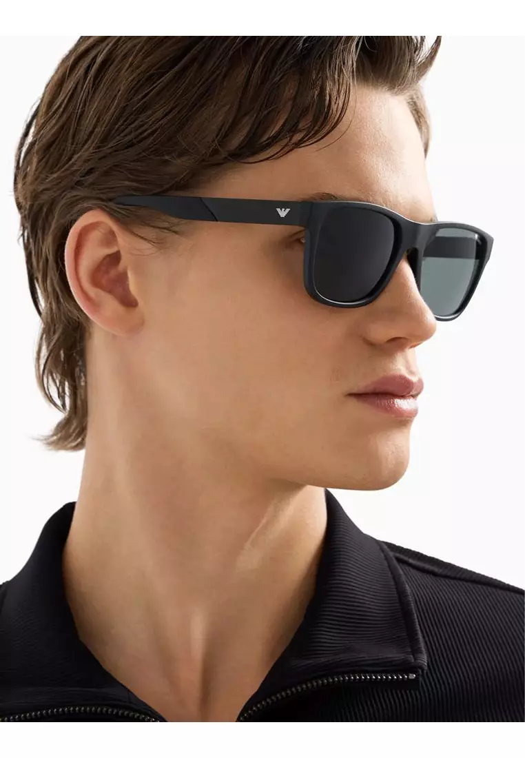 Buy Emporio Armani Men's Square Frame Black Injected Sunglasses