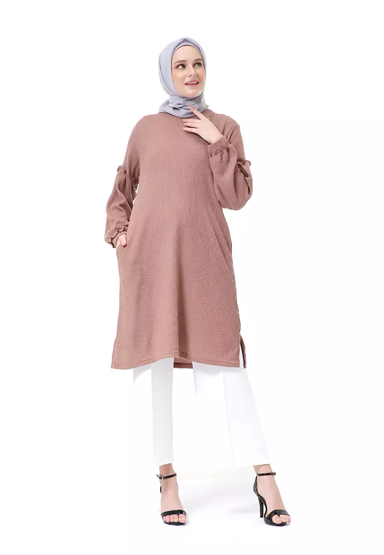 Layvina Tunik Polos Muslimah Lengan Panjang Premium High Quality Fashion - Rose Tan
