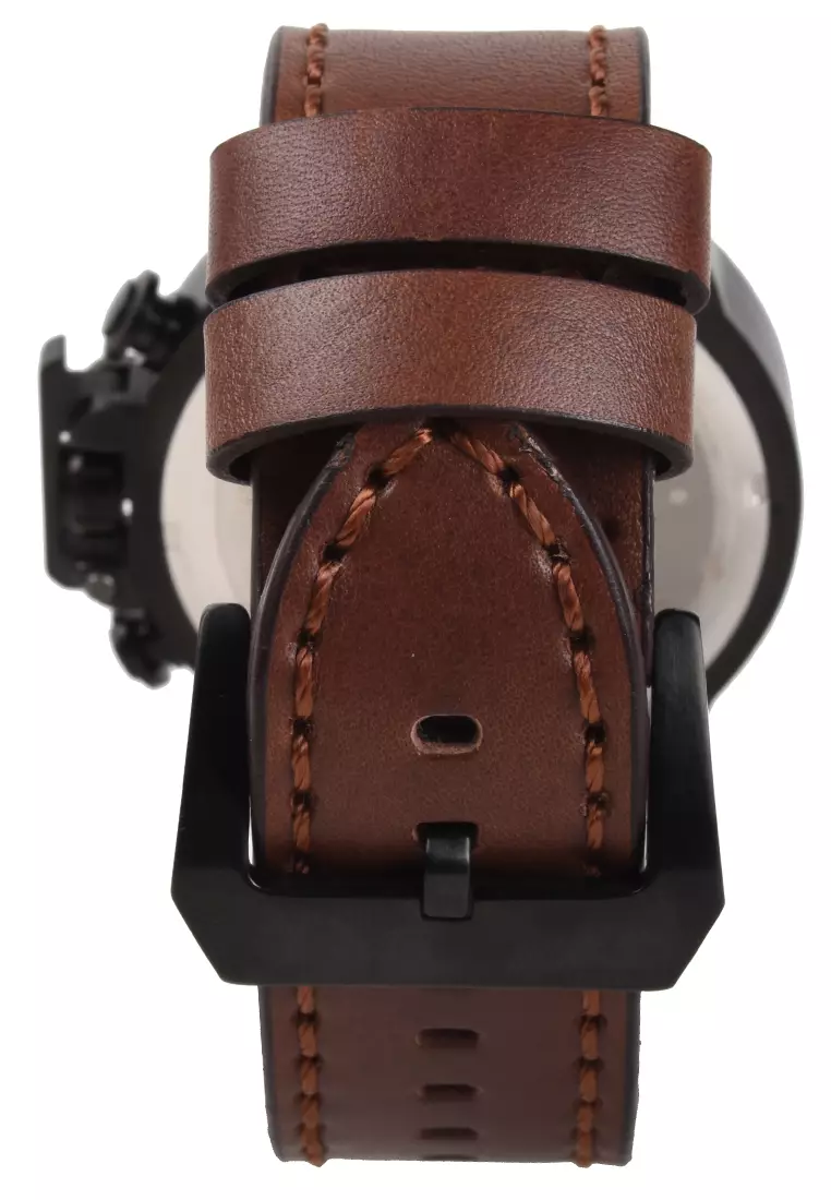 Alfa - Jam Tangan Pria - Black - Brown Leather Strap - 33025M-D