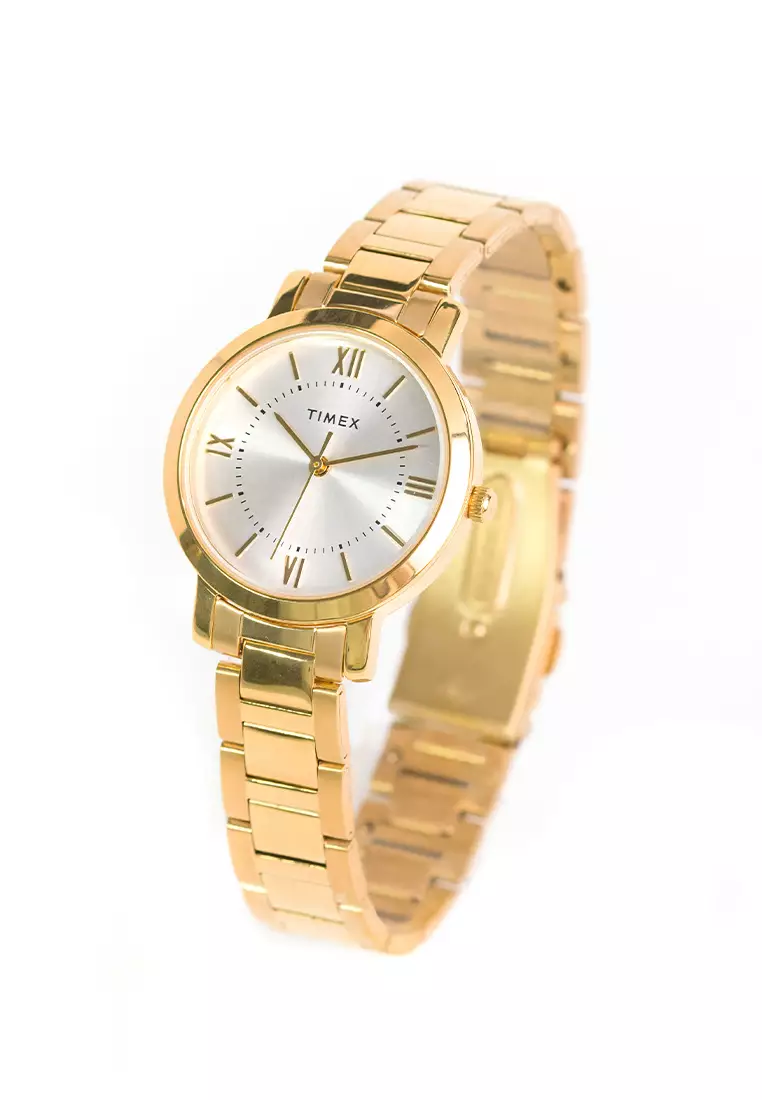 Timex 24H-1 Series Gold Stainless Steel Analog Quartz Watch For Women TW00NTD29E