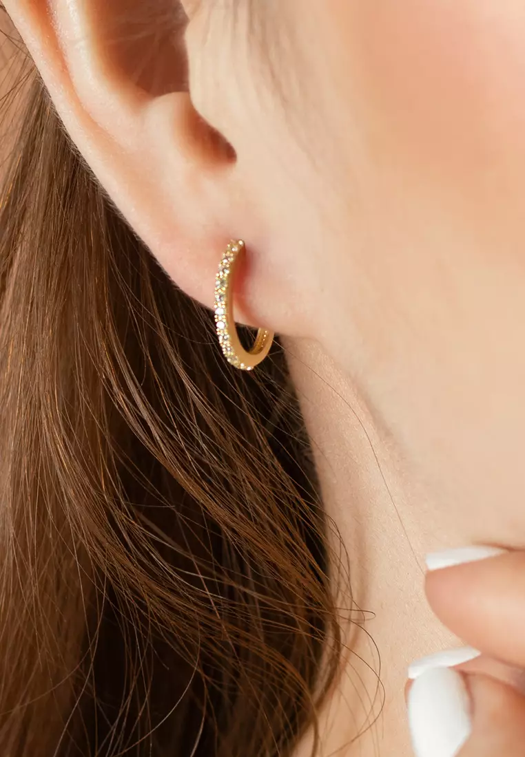 Pavé Midi Hoops 14k Gold