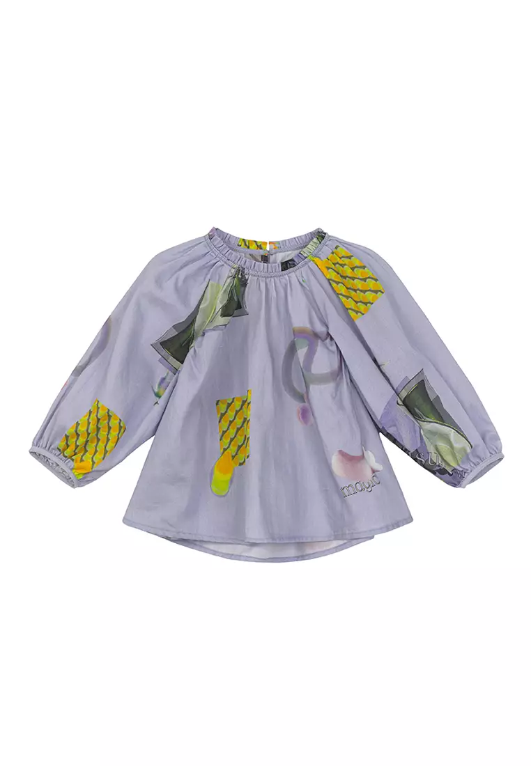 女小童长袖衬衫满底印花设计衬衣