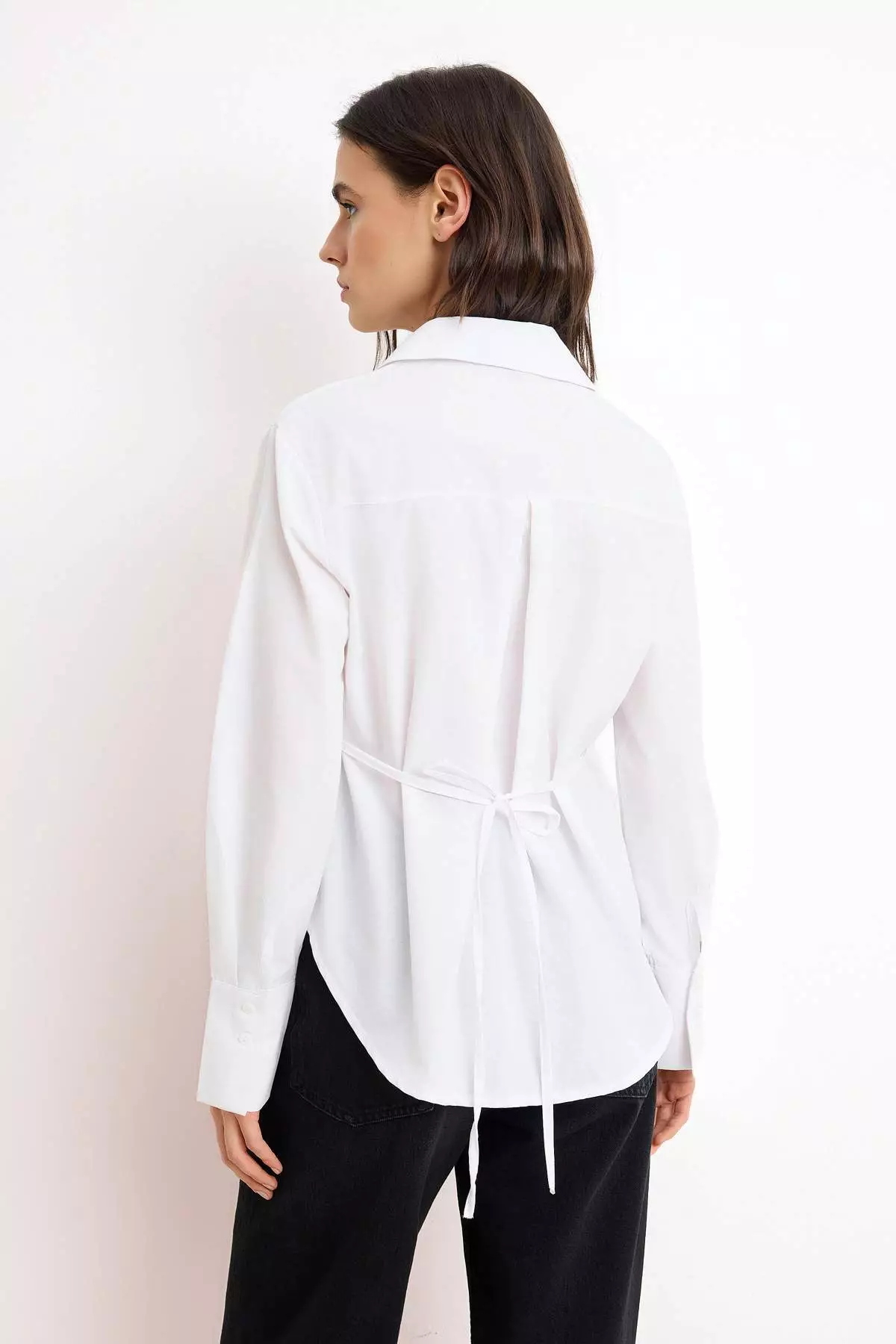 White Lace Detail Adjustable Waist Shirt Twoss26Go00164