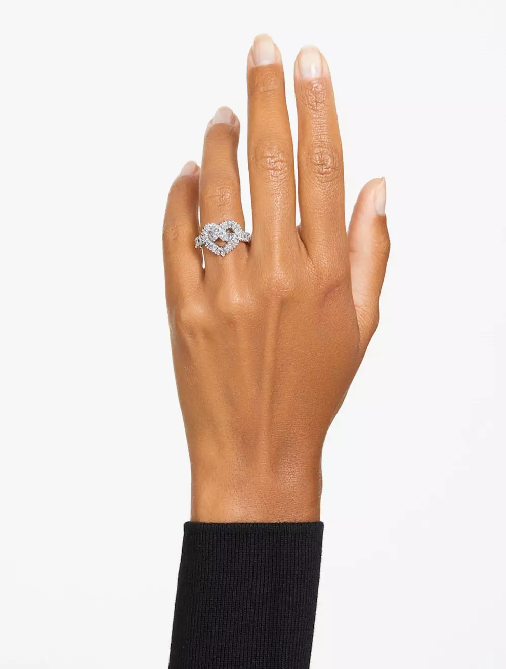 Matrix Cocktail Ring, Mixed Cuts, Heart, White, Rhodium Plated - 58 - White