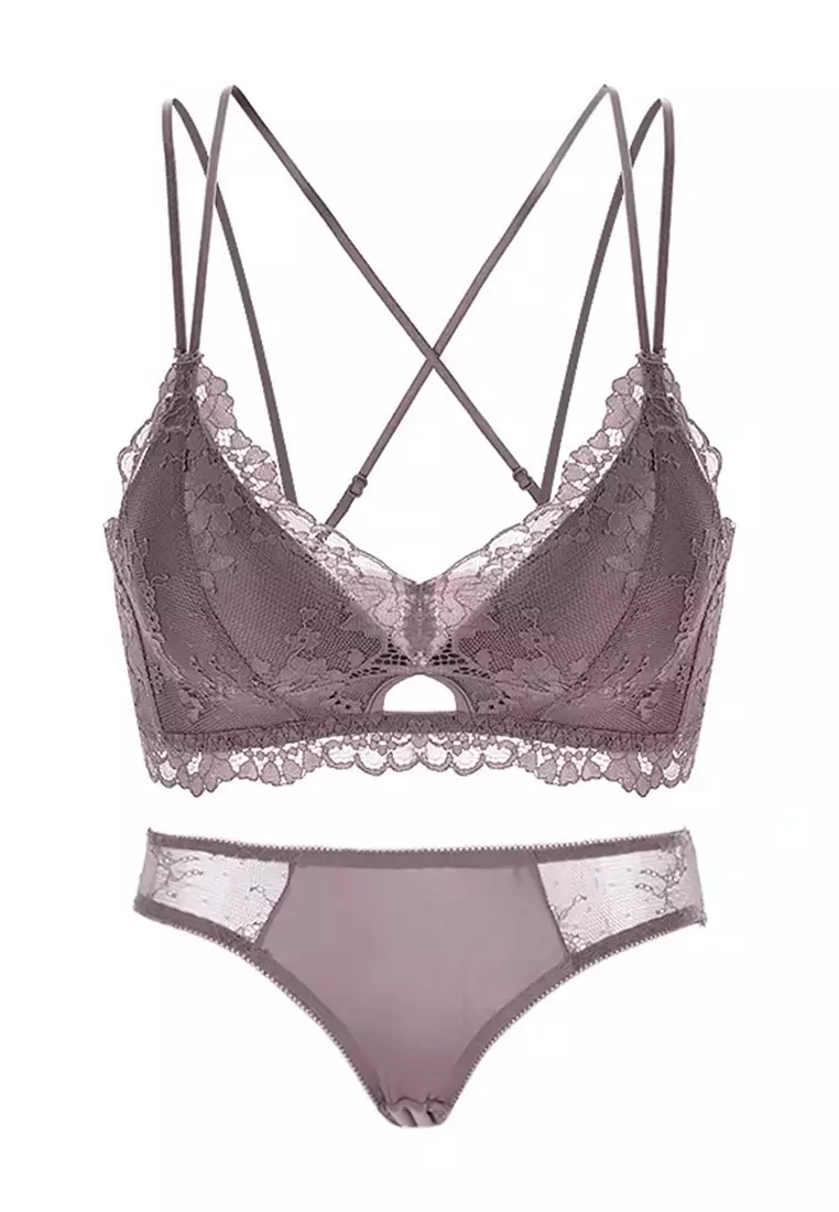 Buy ZITIQUE Women's Sexy No Steel Ring Gathered Lingerie Set (Bra And