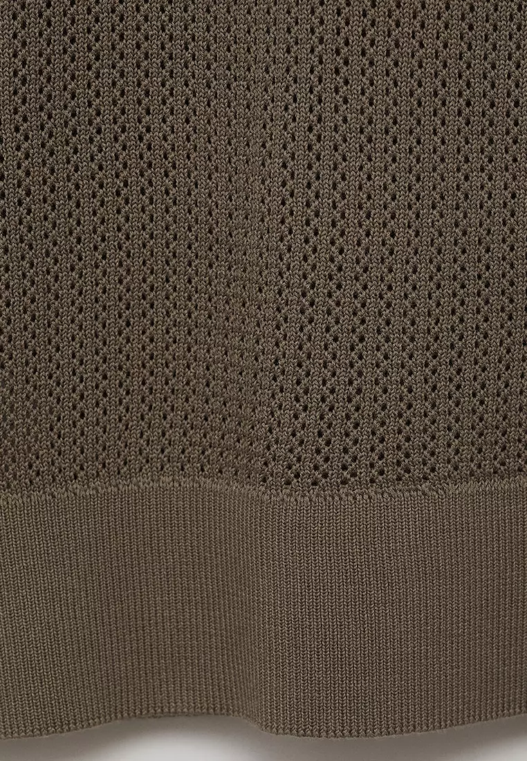 Openwork Knitted Cotton Polo Shirt