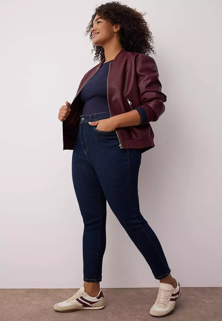 Dark Blue High Waist Stretchy Skinny Denim Plus Size Jeans Tbbaw26Cj00006