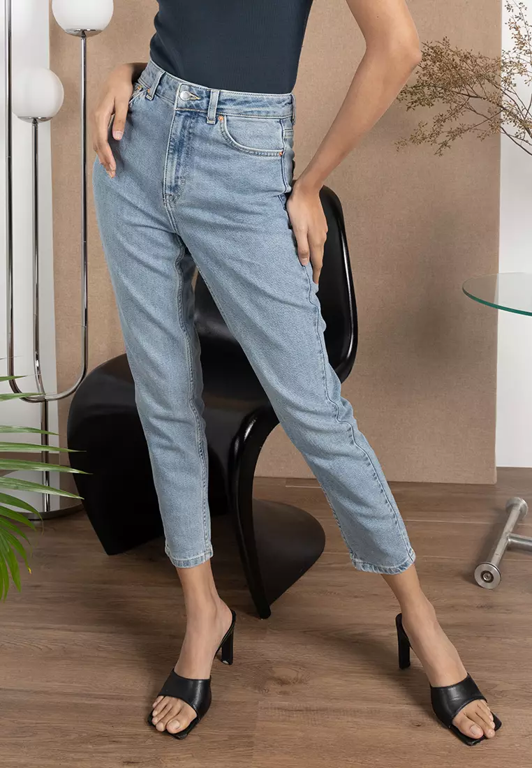 TOPSHOP Cotton Blend Mom Jeans ZALORA