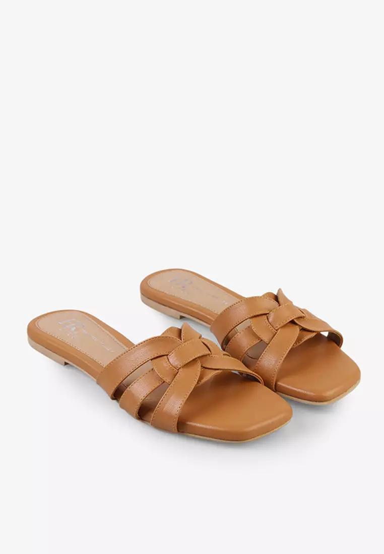 Flat Sandal Slip On Wanita Sandals Anti Slip L.Florent 02 Warna Tan