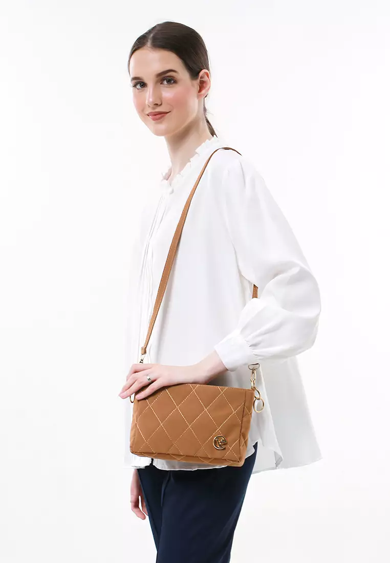 Tania Tas Selempang Wanita Motif Kotak Design Elegant High Quality - Choco