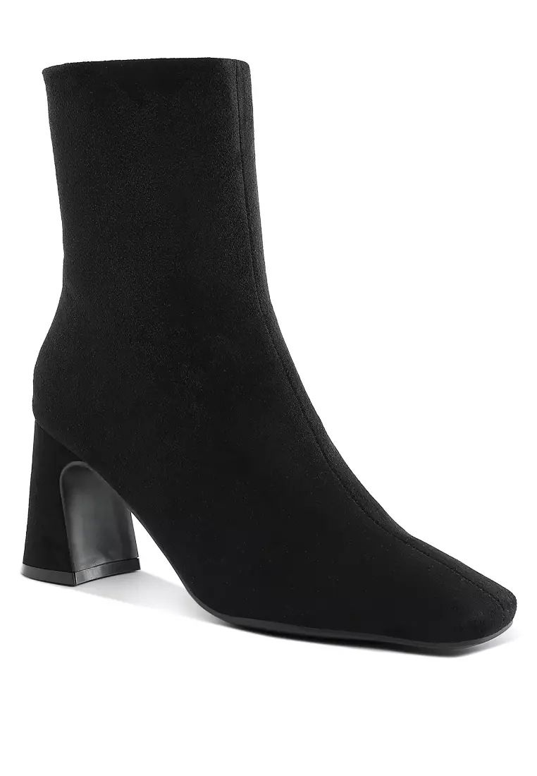 Square Toe Microfiber Ankle Boots in Black