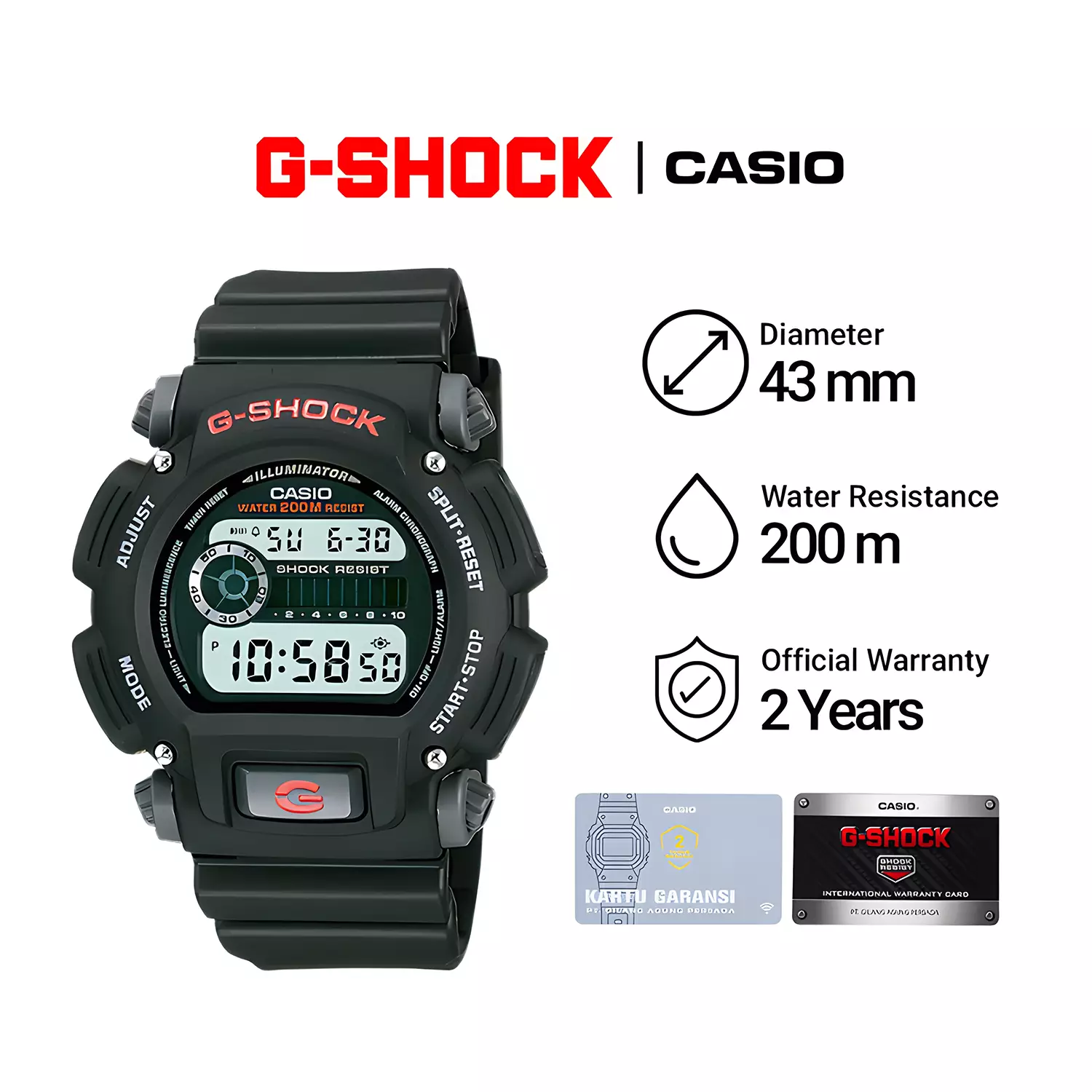 Casio G-Shock DW-9052-1V Jam Tangan Digital Pria - Black Resin Case & Band