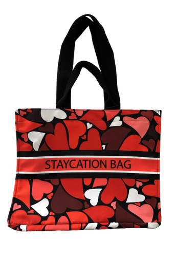 EGLANTINE black and white and red EGLANTINE® X 2D4O® - "Staycation Bag" Wrinkle Free Canvas Tote Bag 3618CACDA14861GS_1