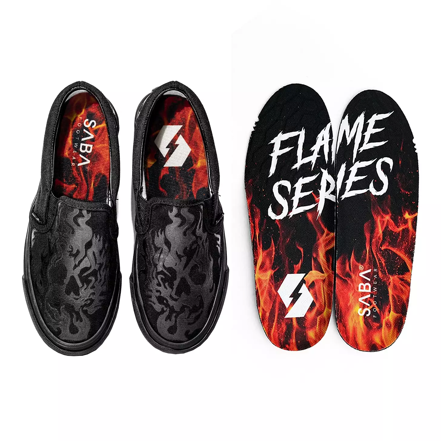 SABA Slip On Flame Skull All Black - Sepatu Sneakers Casual Pria Wanita Original 100% FS-SL-02