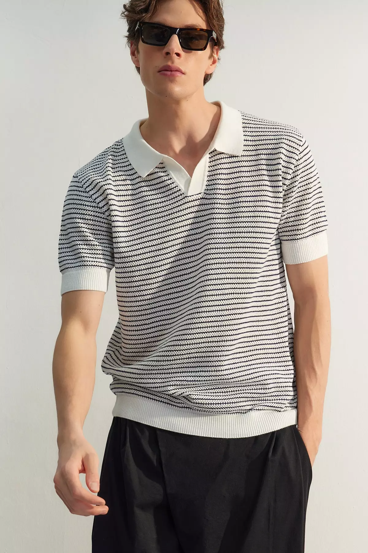Stripe Knitted Polo Shirt