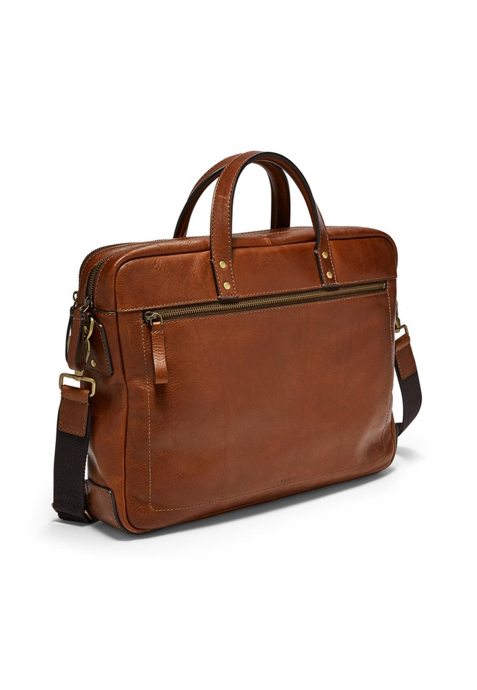 Jual Fossil Fossil Haskell Double Zip Workbag Cognac Tas  