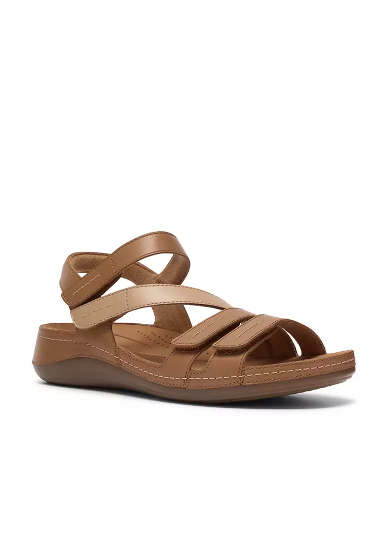 Womens Cecily Mix Flat Sandals - Beige Combi