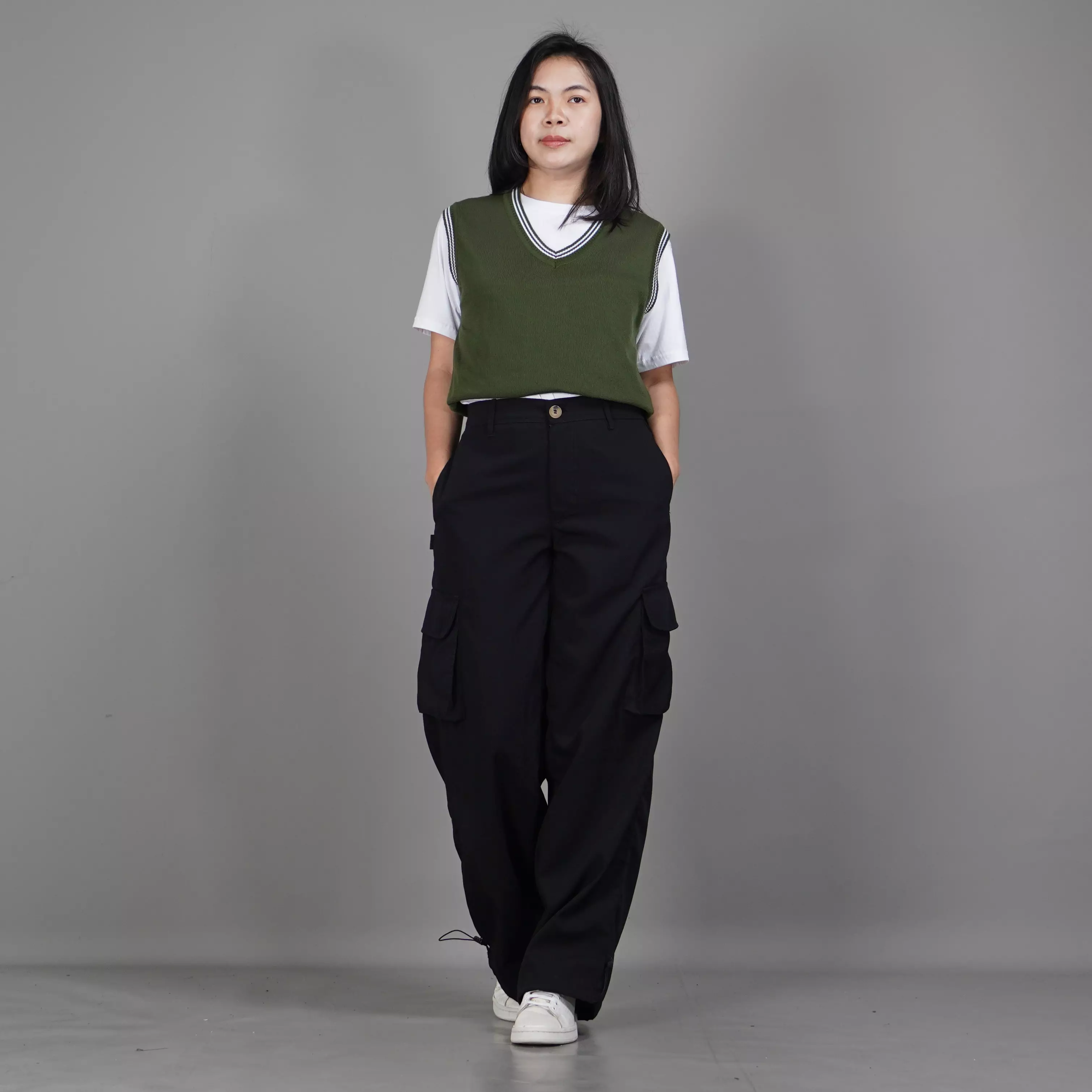 Rompi Rajut Wanita Knit Vest Wanita Rompi Wanita Gaya Korea Knit Outer Korean Style - ARMY