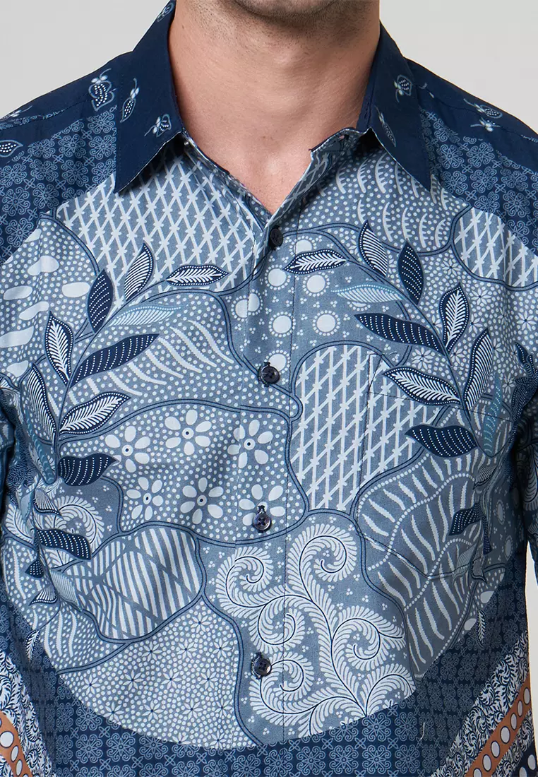 Slimfit Viran Grey Kemeja Batik Pria Lengan Pendek