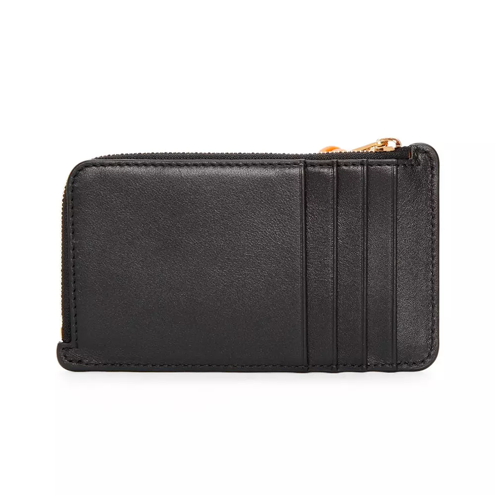 Knot Shiny Nappa Calfskin Coin Card Holders Black Bright Orange