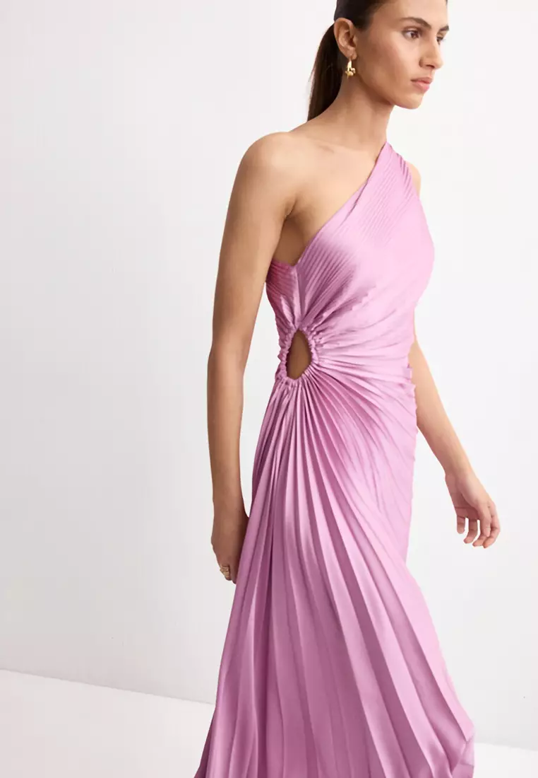 Pleated Asymmetrical Dress With Opening