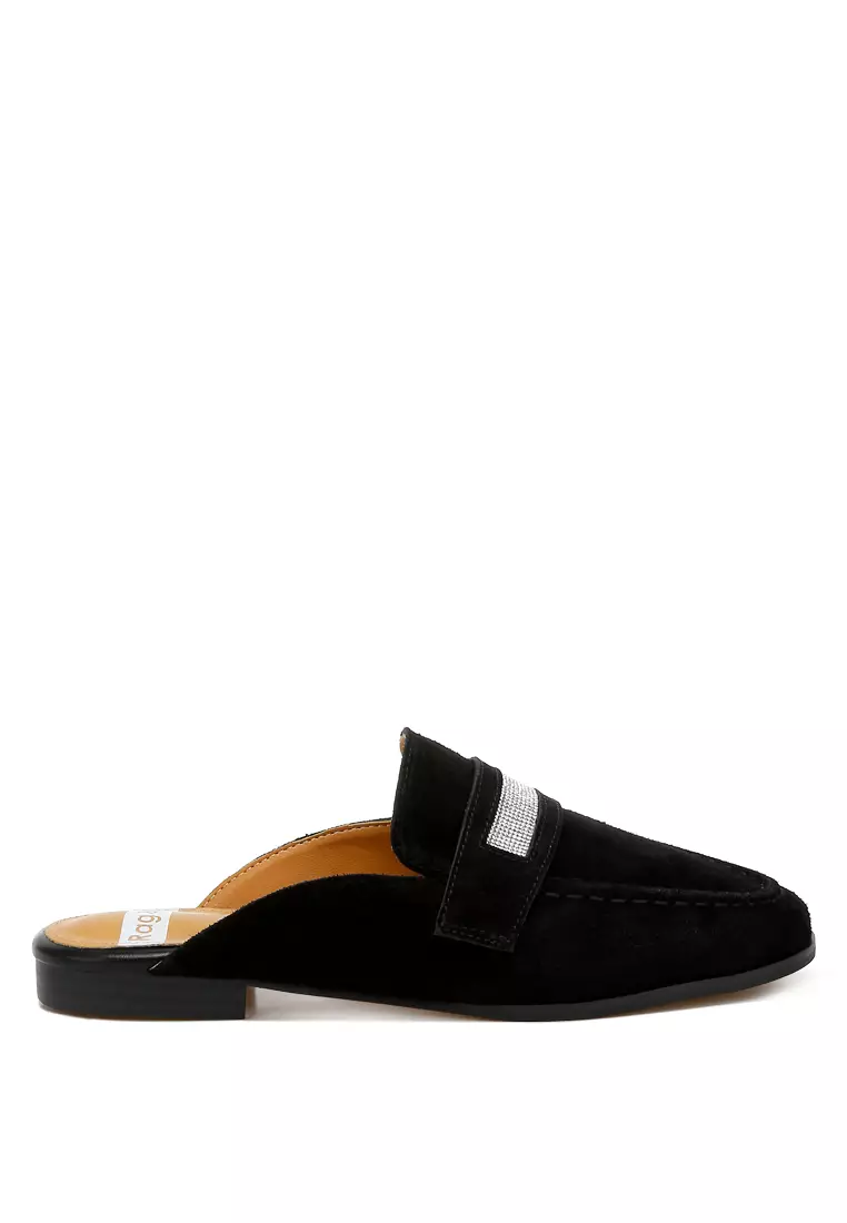 Discount on Rag & CO.  shoes - SKU: Rhinestone Strap Suede Mules in Black