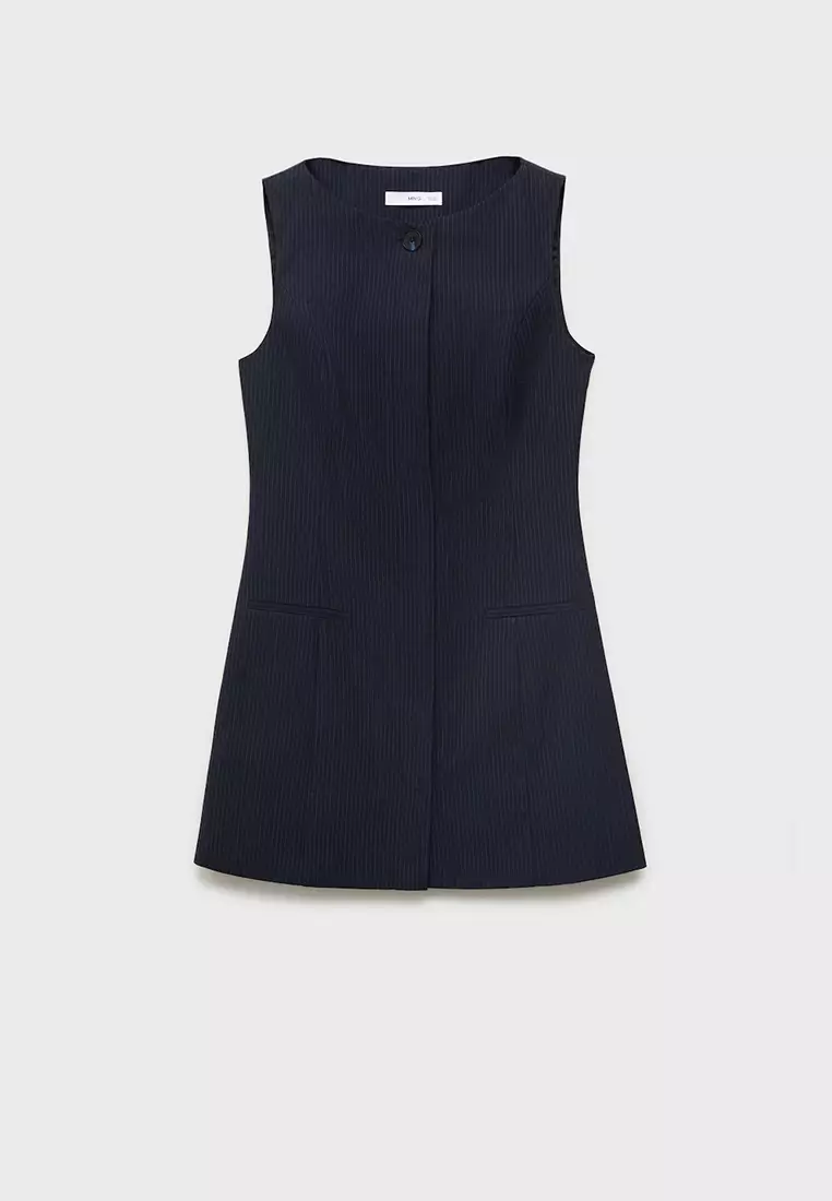 Pinstripe Dress with Hidden Buttons