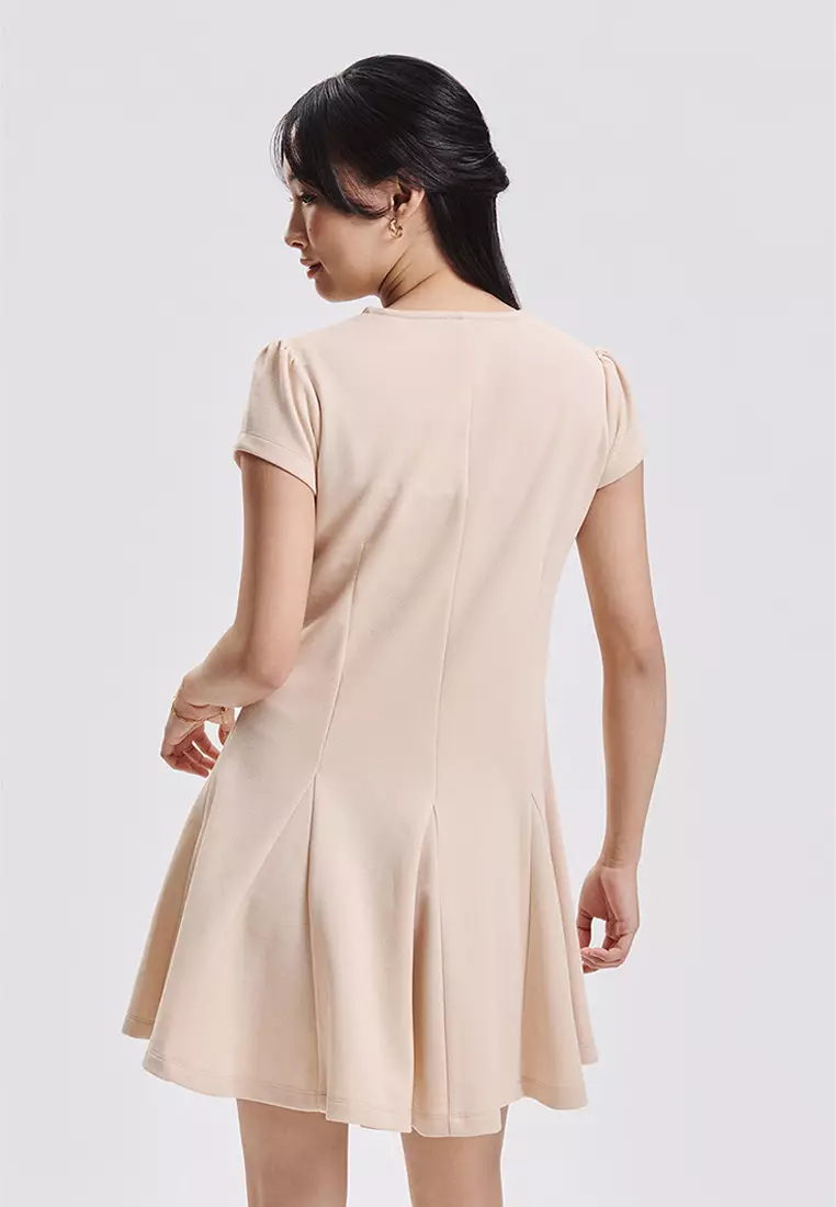 Cap Sleeve Box Pleat Mini Dress