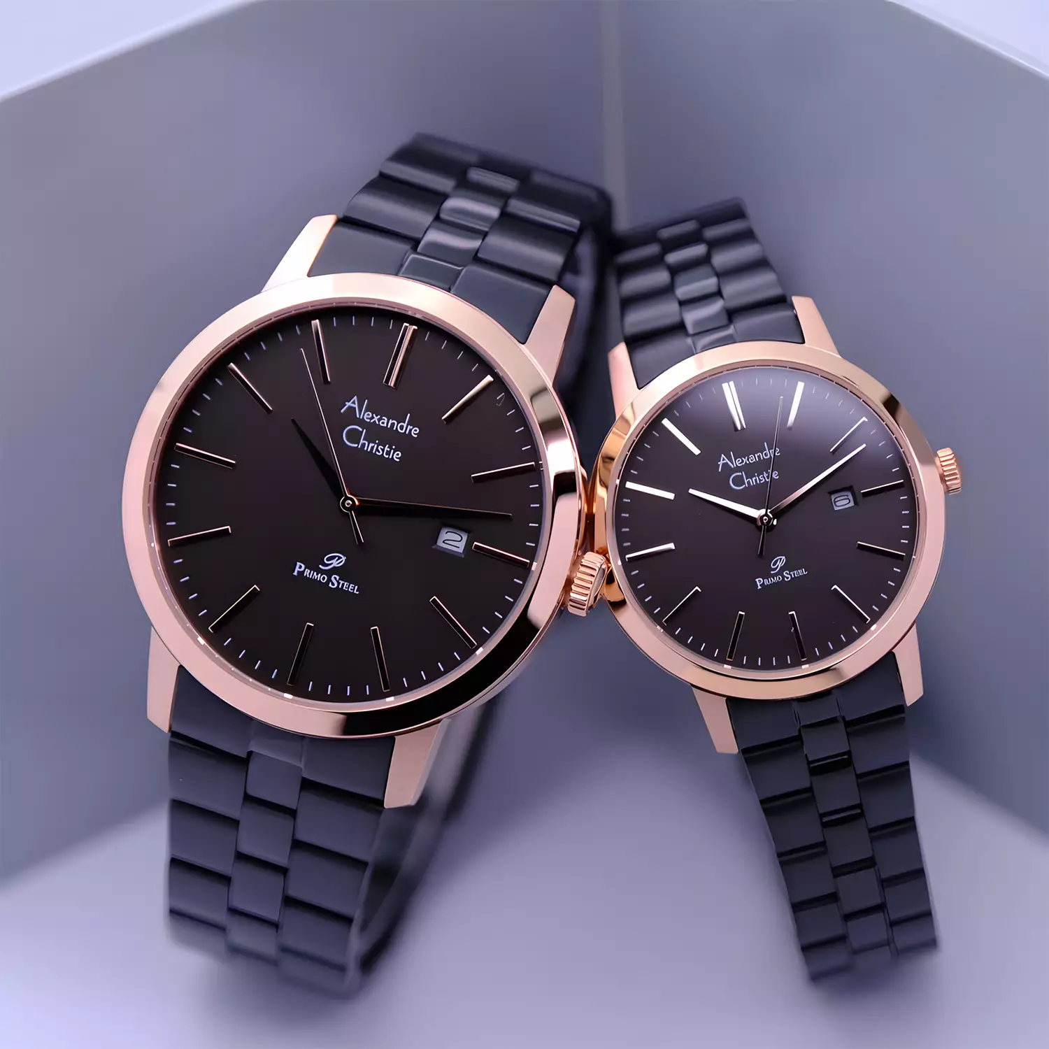 Jam Tangan Couple Pria Wanita - Primo Steel Series - Black Rose Gold Stainless Steel - 1007 MLDBBRBA