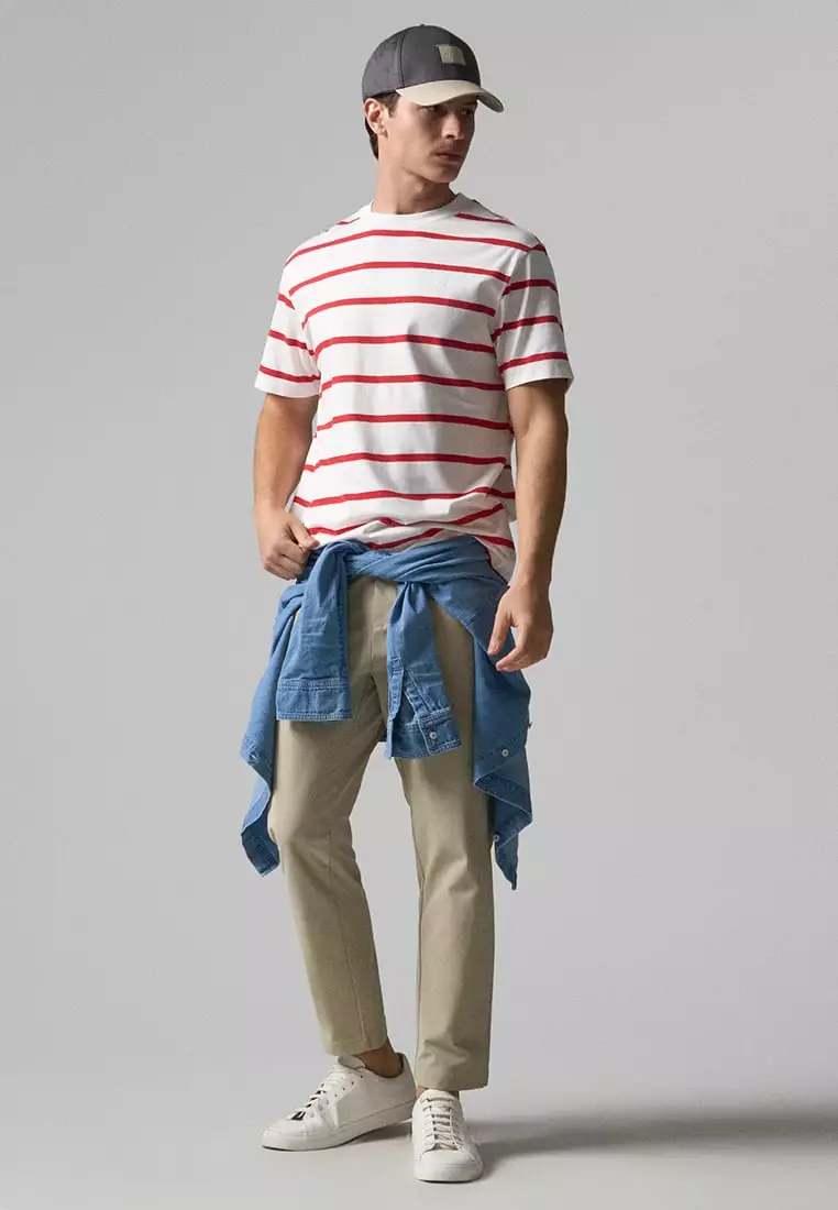 Regular Fit Basic Striped T-Shirt In  Knit Jersey