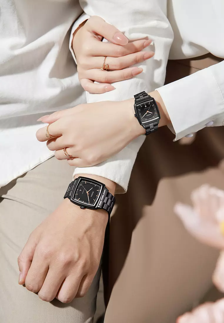 Jam Tangan Couple Original Full Luminous Kuarsa Tali Stainless Steel Fashion Classic Jam Tangan Pria dan Wanita black