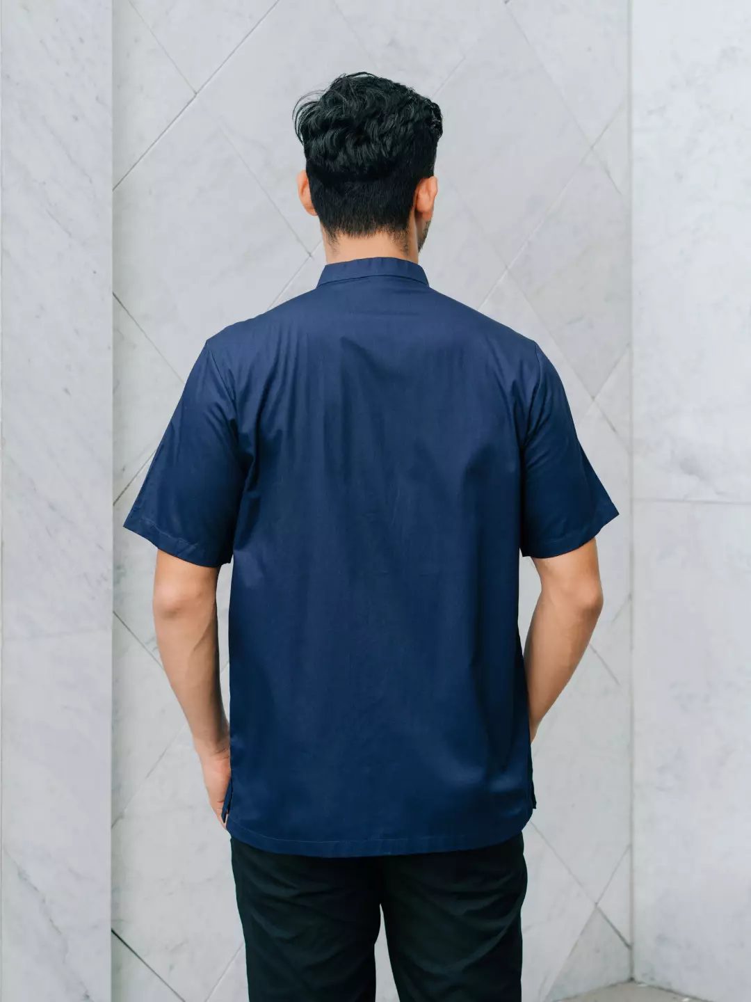 Adyatma Baju Koko Bordir Pria COTTON COMBED TWILL Navy Blue Regular Fit Baju Muslim Pria Lengan Pendek