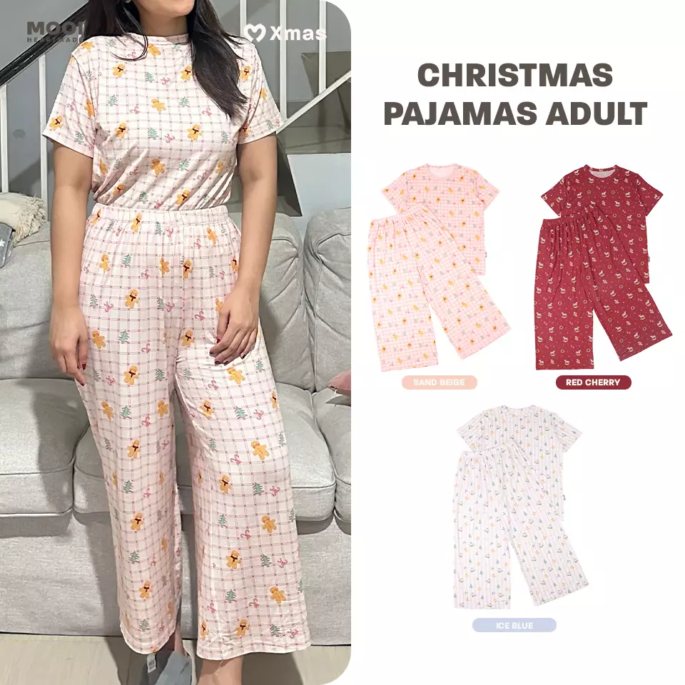 Mooi Piyama Dewasa Setelan Tencel Christmas Collection Christmas Pajamas Adult - Ice Blue