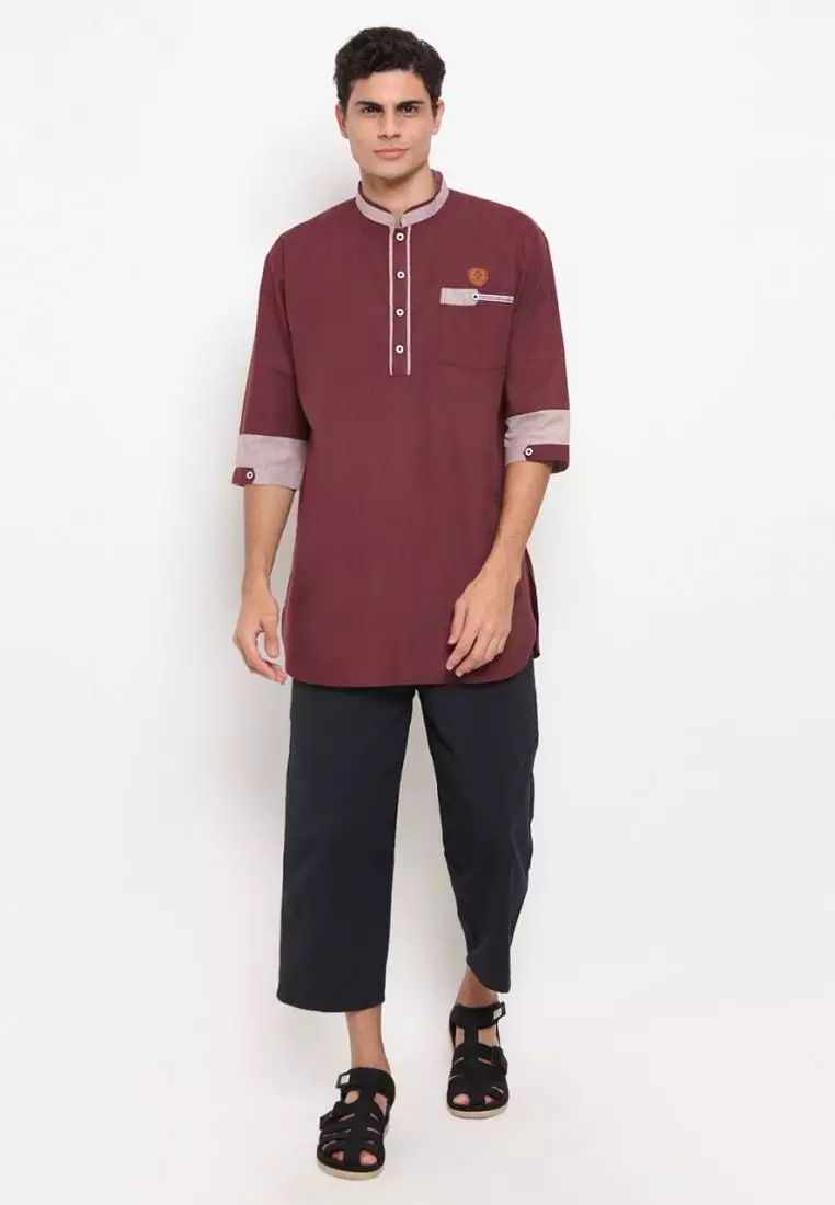 Zayidan Baju Koko Gamis Muslim Pria Nazran - Maroon