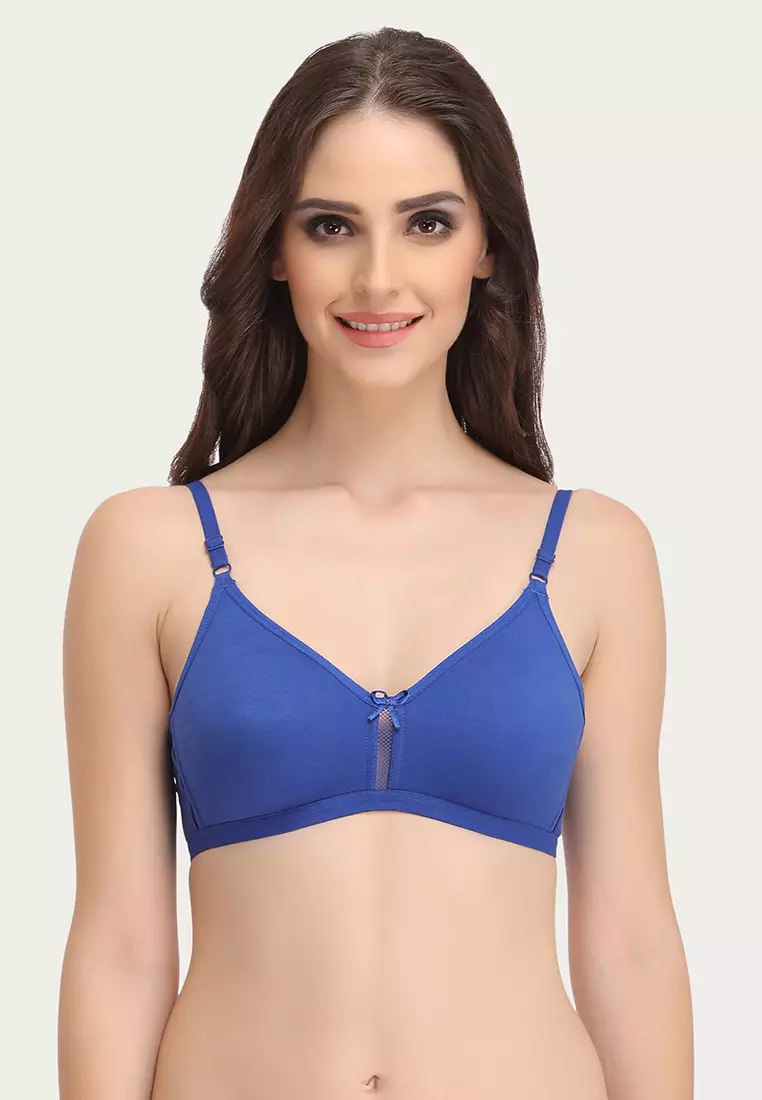 Smoothie Non-Padded Non-Wired Full Coverage Bra in Blue - Cotton Rich