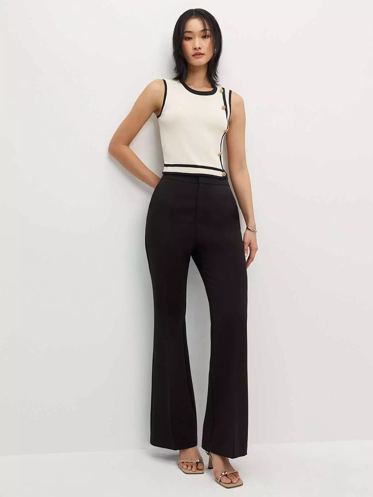 Contrast Trim Knitted Tank Top - Cream