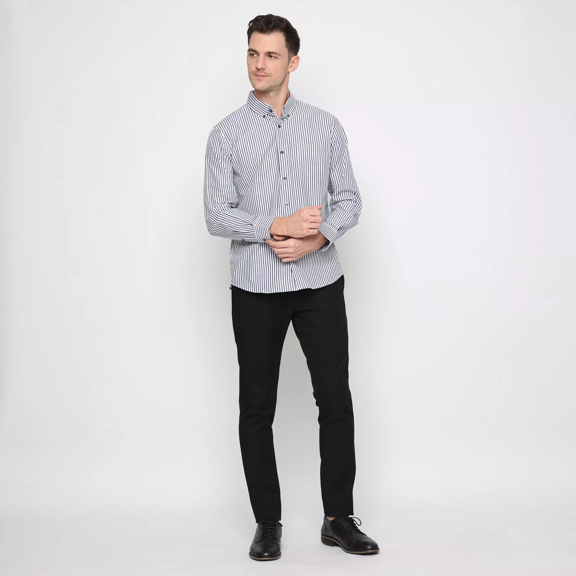 Platini Kemeja Salur Pria Lengan Panjang Katun Biru 76386