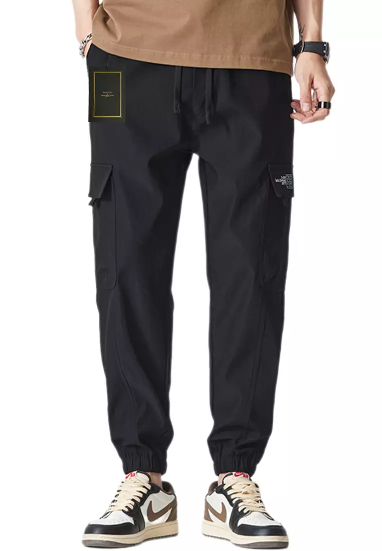 Cargo Trousers Mens Shell Buckle Joggers Elasticated Waist Slim