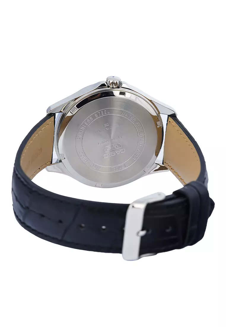 Casio - Jam Tangan Analog Pria - Silver White Dial - Black Leather Strap - MTP-M100L-7AV