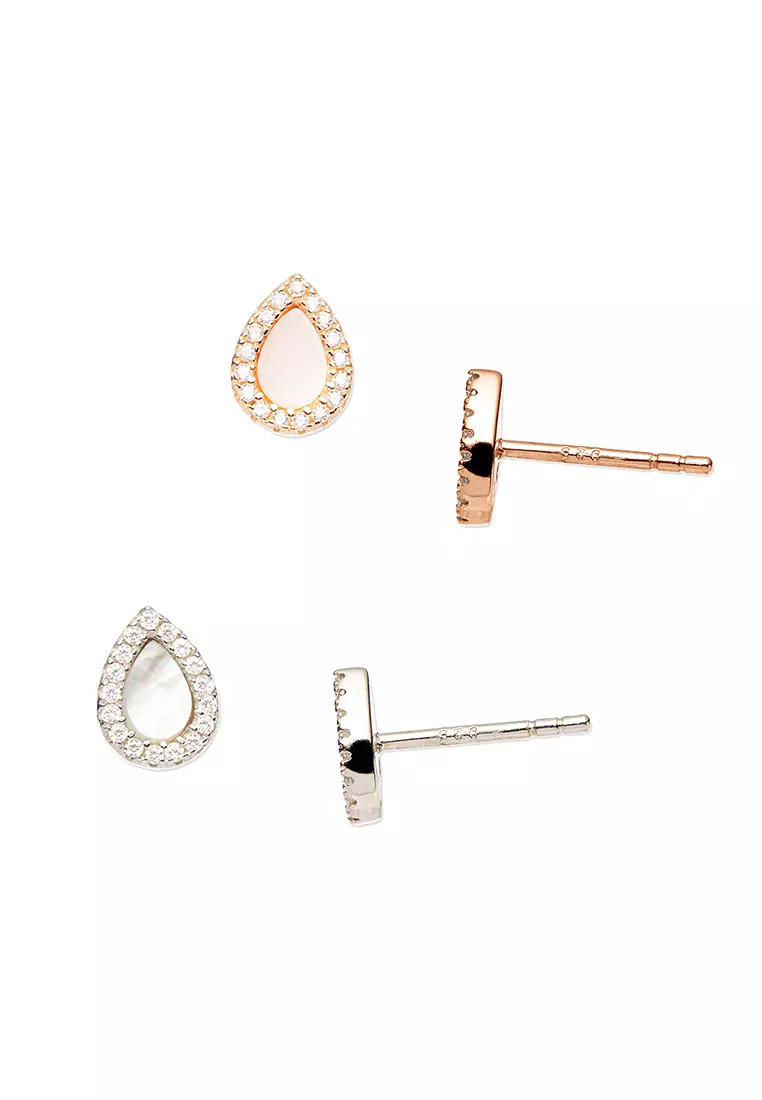 Grossé Tresor Silver: 925 silver, rose gold plating, mother of pearl, CZ stone pierced earrings GS60483