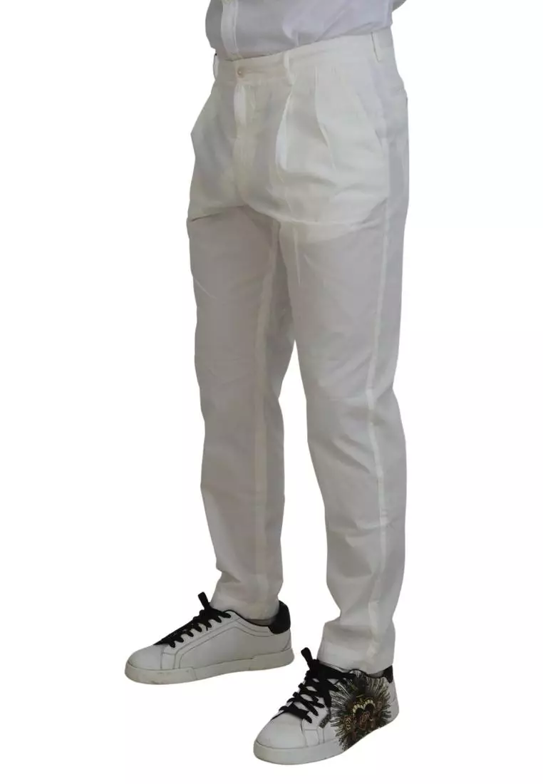 Dolce & Gabbana White Cotton Skinny Chino Pants