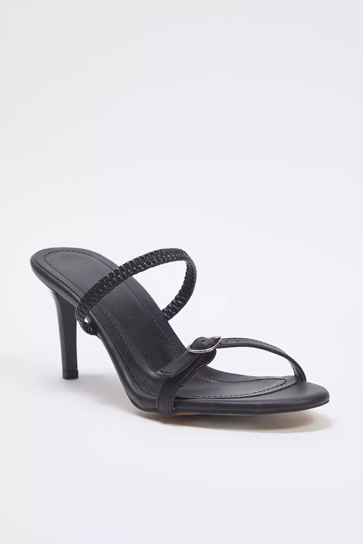 Black Buckle Detailed Dual-Use Thin Heeled Almond Toe Women's Heeled Sandals Takss25To00010