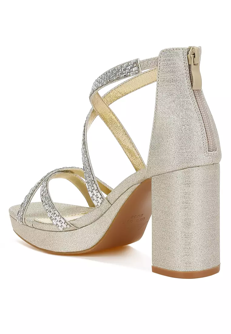 Sandal Bertali Hiasan Berlian Imitasi dalam Warna Emas