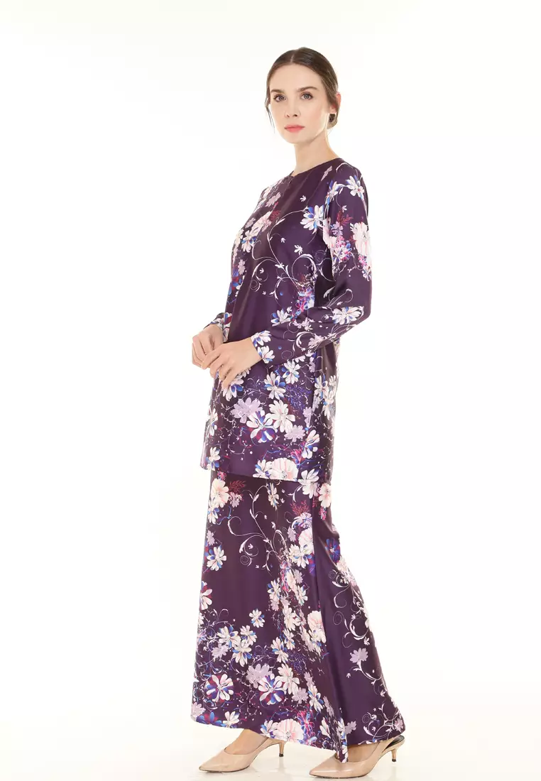 Hanna Printed Kurung Modern in Dark Purple