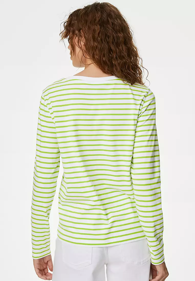 Pure Cotton Striped Crew Neck T-Shirt