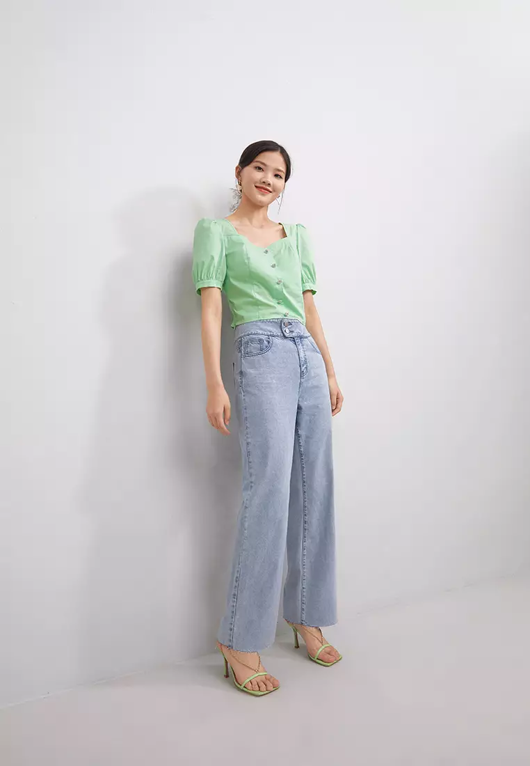 Square Collar Cropped Blouse