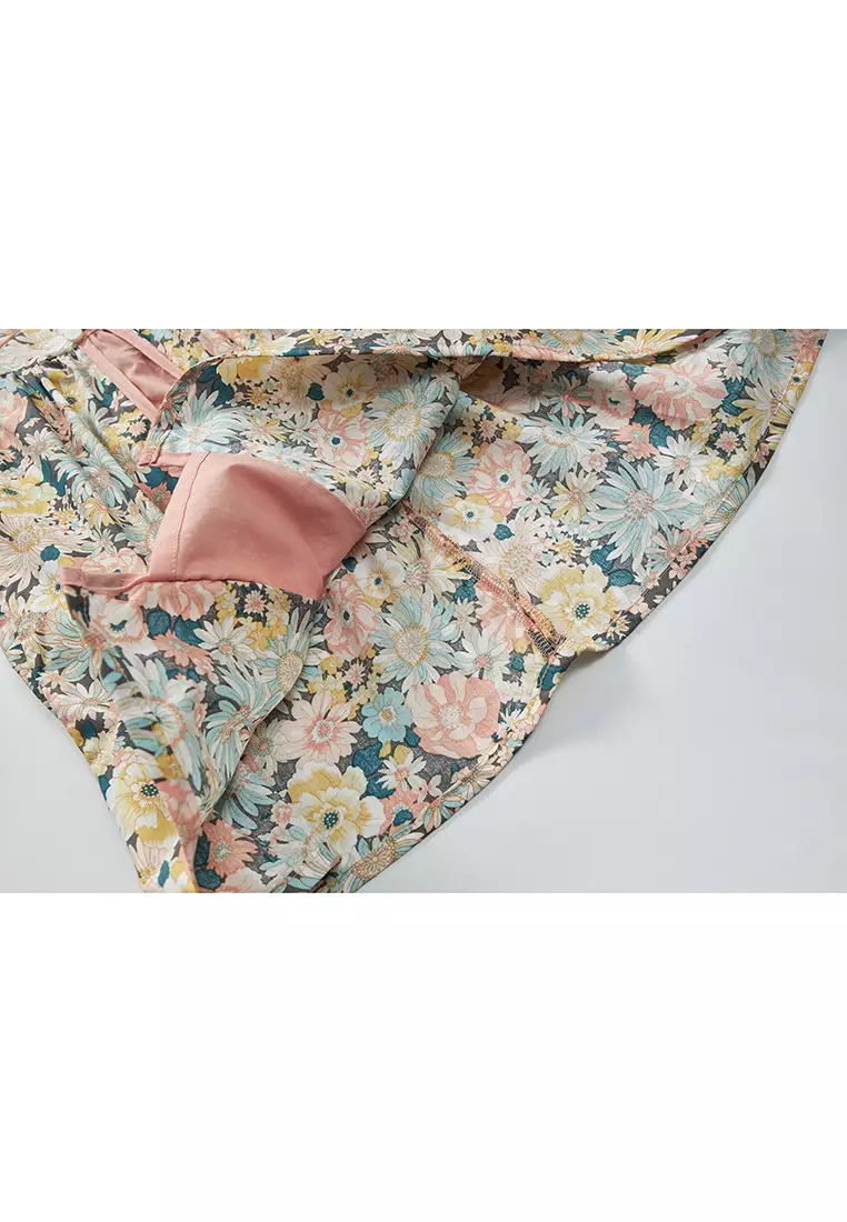 女童印花漢服唐裝褶邊袖裙新年拜年衣服